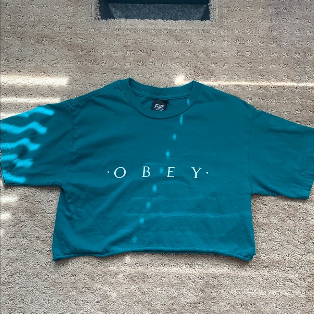 green cropped OBEY shirt